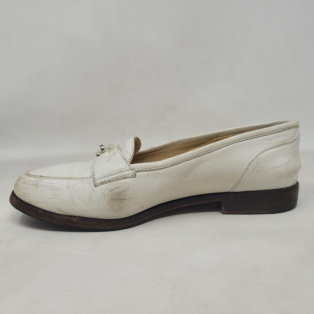 VTG Chanel Shoes 5 Cream Leather Loafers Flats CC Turnlock Old Money Luxury 90s - Picture 10 of 13